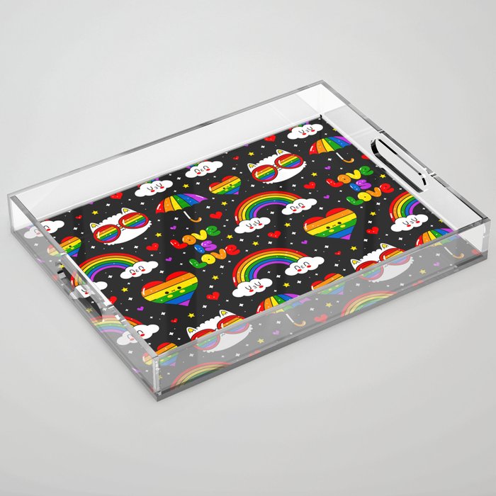 Love is Love Rainbows and Cats Acrylic Tray