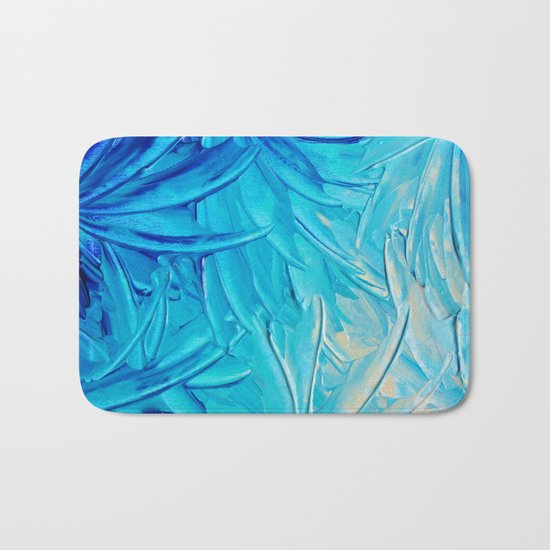 WATER FLOWERS - Beautiful Water Ocean Theme Shades Blue Floral Modern Design Abstract Painting Bath Mat
