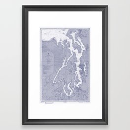 Puget Sound Washington State Nautical Chart Map Print 1956 Blue, Map Art Prints Framed Art Print