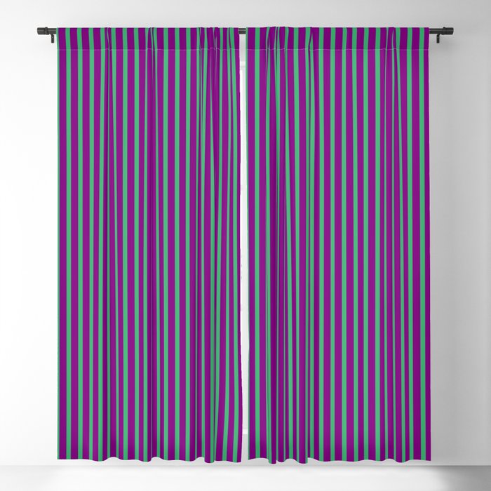 Sea Green and Purple Colored Striped/Lined Pattern Blackout Curtain