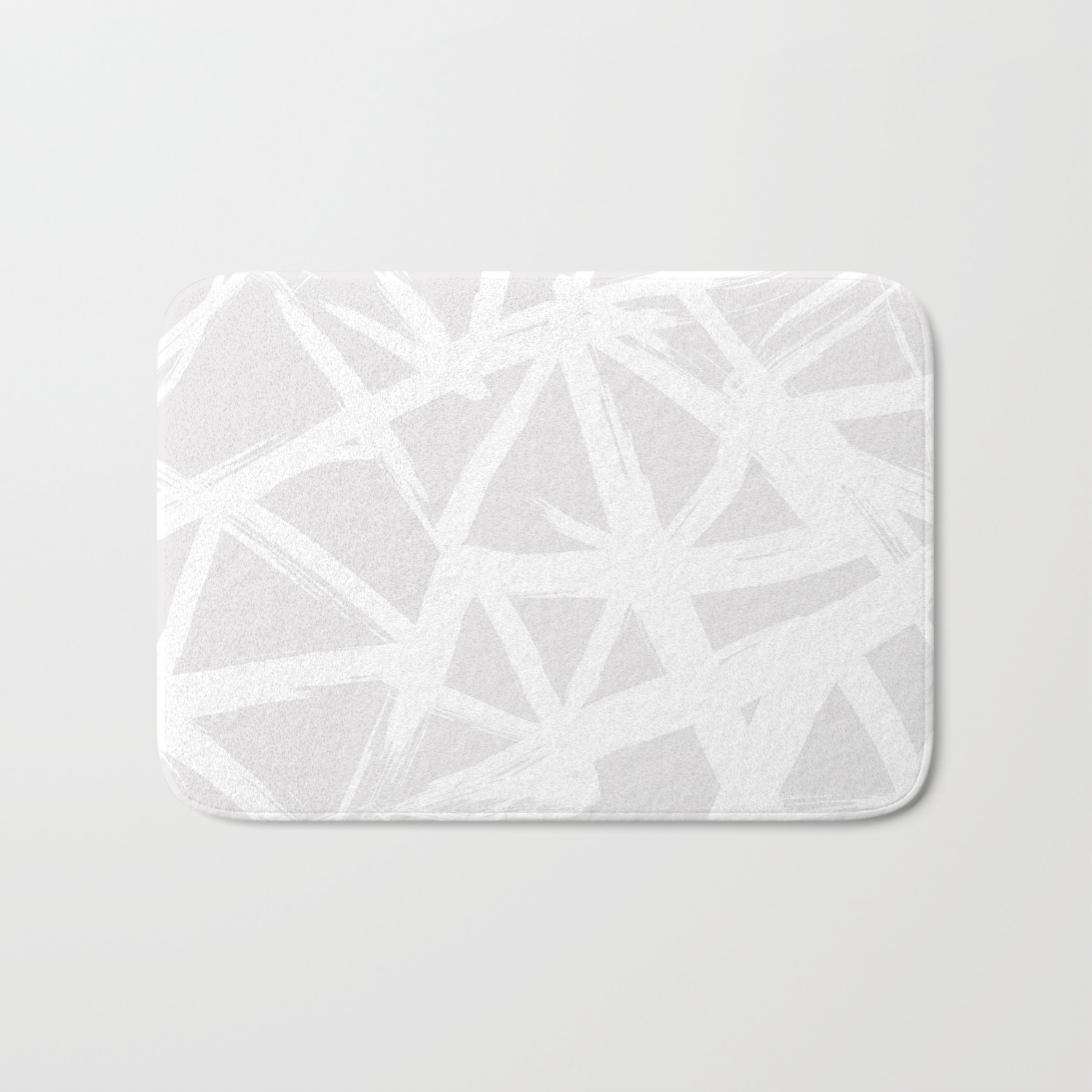 Modern White Abstract Geometric Brushstrokes Light Grey Bath Mat