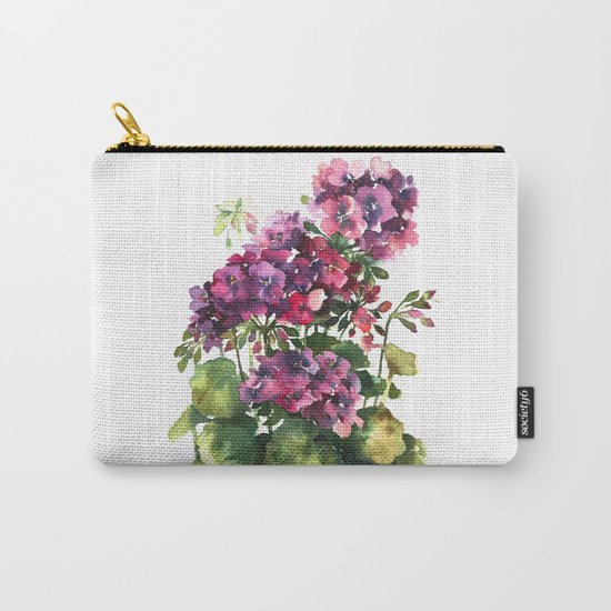 Watercolor geranium red pink flowers Carry-All Pouch