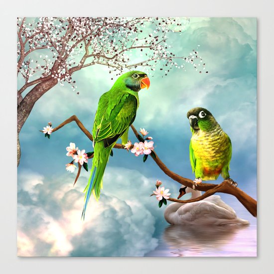 Wonderful, cute parrots Canvas Print