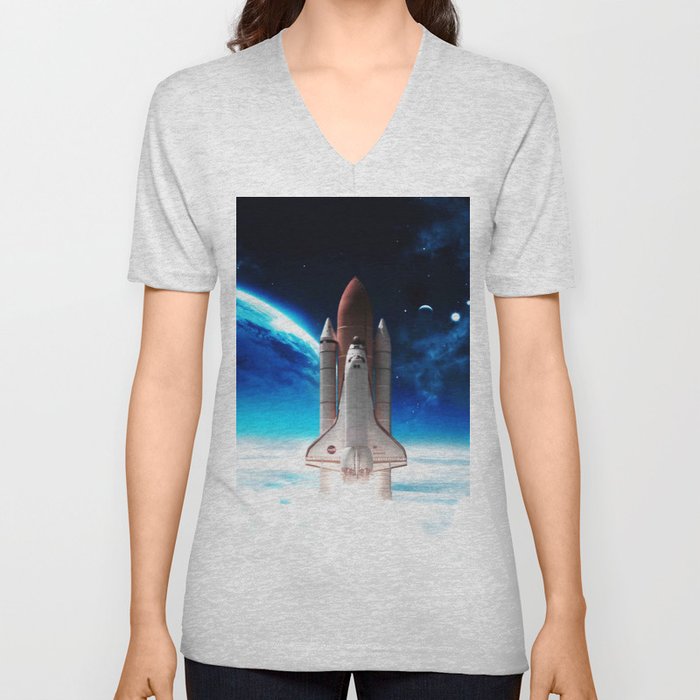 NASA Rocket V Neck T Shirt