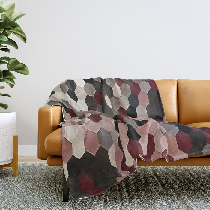 Hexagon Pattern In Gray and Burgundy Autumn Colors Throw