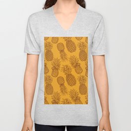 Fresh Pineapples Gold & Brown V Neck T Shirt