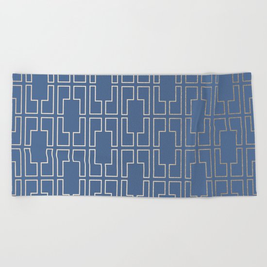 Simply Mid-Century in White Gold Sands and Aegean Blue Beach Towel