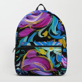Colorful floral abstraction #3 acrylic painting , flower acrylic painting on a black background, Backpack
