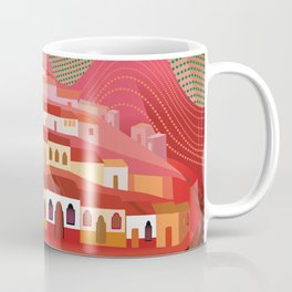 Michoacan Coffee Mug | Red, Houses, Color, Village, Day, Mountains, Farms, Vivid, Light, Digital 
