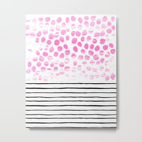 Dot Stripe hot pink black and white minimal abstract painting pattern trendy boho urban bklyn art Metal Print