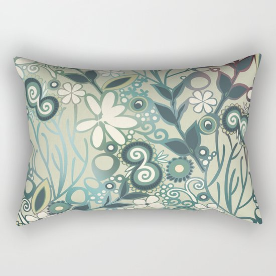 Detailed square of green and ocre floral tangle Rectangular Pillow