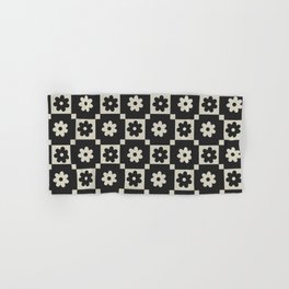 Checkered Daisy - Black ink Hand & Bath Towel | 70S, Acrylic, Boho, Botanical, Daisy, Pattern, Comic, Cartoon, Retro, Floral 