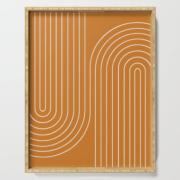 Minimal Line Curvature XCIII Bright 70s Orange Mid Century Modern Arch Abstract Serving Tray