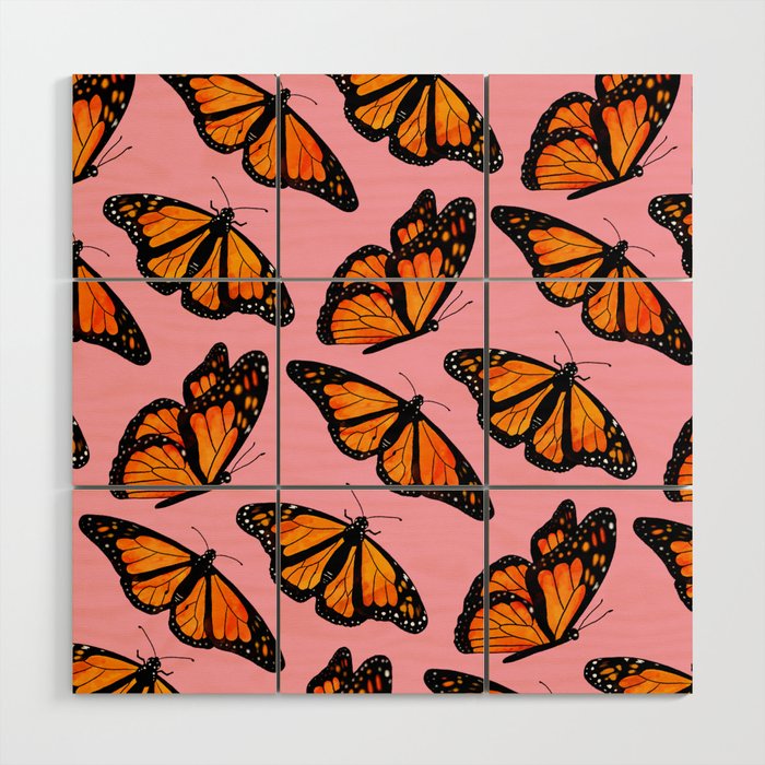 Monarch Butterfly Pattern-Pink Wood Wall Art