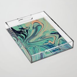 Mediterranean: A pretty abstract digital painting in mint green and pink by Alyssa Hamilton Art  Acrylic Tray