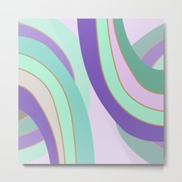 Retro lilac mint curvy lines pillow Metal Print | Pollow, Lilac, Bedding, Curtain, Abstract, Clock, Tray, Green, Digital, Lila 