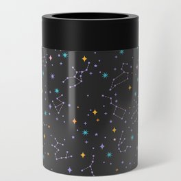 Colorful Night Sky on Black Can Cooler