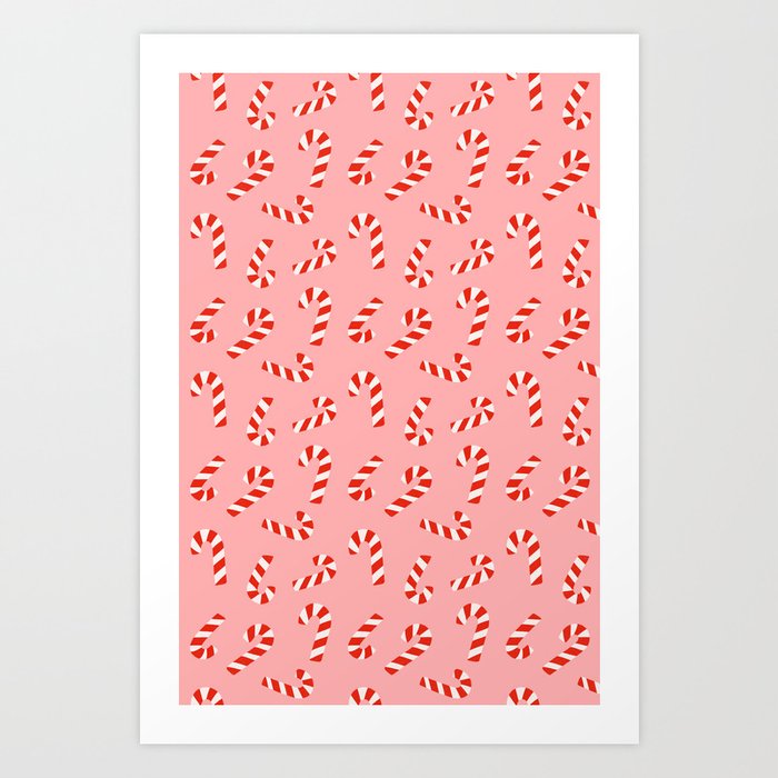 Candy Canes on Pink - Mini Art Print