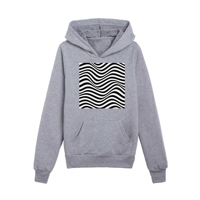 Black Wave Lines Kids Pullover Hoodie