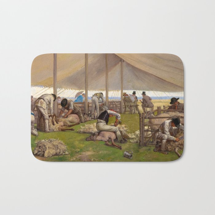 A Sheep Shearing Match, 1875 by Eyre Crowe Bath Mat