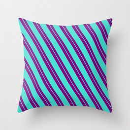 [ Thumbnail: Purple and Turquoise Colored Lined/Striped Pattern Throw Pillow ]