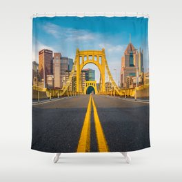Pittsburgh Steel City Skyline Bridge Pennsylvania Photography Print Shower Curtain
