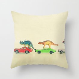 Dinosaurs Ride Cars Throw Pillow