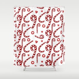 Candy Cane Pattern on White Shower Curtain | New Year, Holidays, Christmas, Retro, Merry, Peppermint, Sweet, Hanukkah, Graphicdesign, Cane 