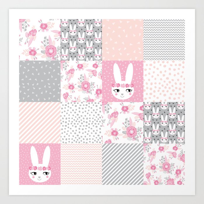 Bunny Quilt Baby Decor Newborn Nursery Charlotte Winter Pink Grey