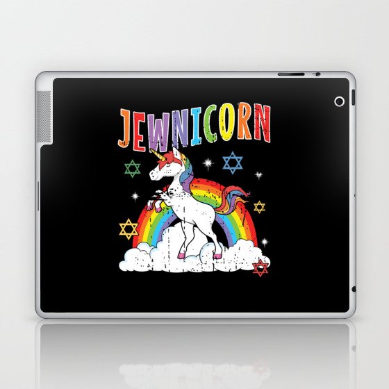 Rainbow Unicorn Cute Jew Menorah Happy Hanukkah Laptop & iPad Skin