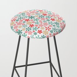 coral pink and mint green eclectic daisy print ditsy florets Bar Stool