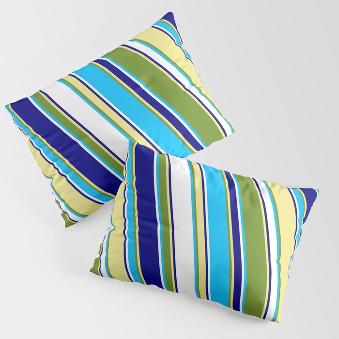 Eyecatching Green, Deep Sky Blue, White, Blue, and Tan Colored Stripes/Lines Pattern Pillow Sham
