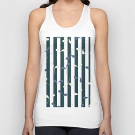 Cute Leaves on Dark Green and White Stripes Unisex Tank Top