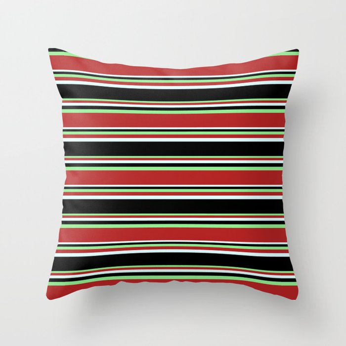 Light Green, Red, Light Cyan, and Black Colored Striped/Lined Pattern Throw Pillow