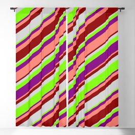 [ Thumbnail: Light Grey, Green, Purple, Salmon, and Dark Red Colored Striped Pattern Blackout Curtain ]