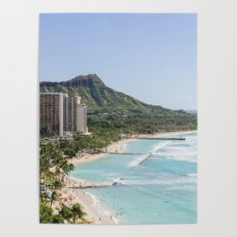 Waikiki Beach & Diamond Head View Photography Poster