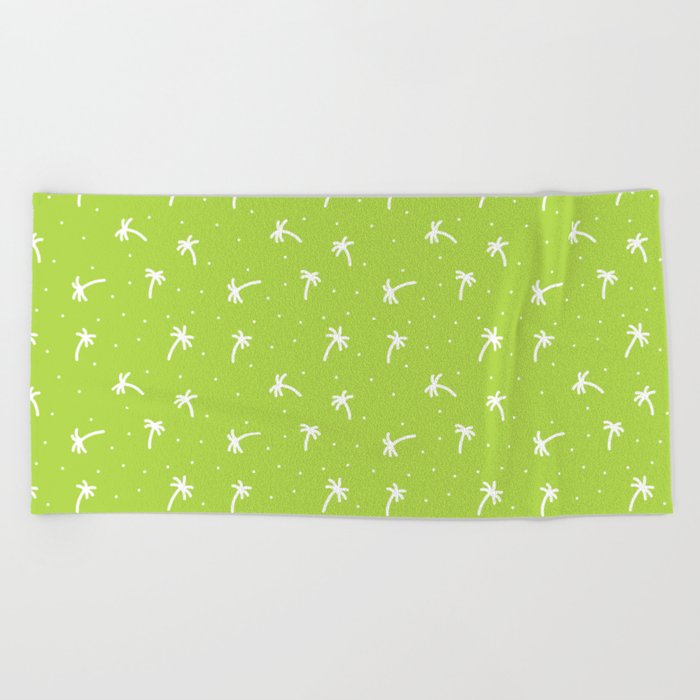 Apple Green And White Doodle Palm Tree Pattern Beach Towel