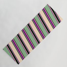 [ Thumbnail: Dark Sea Green, Purple, Bisque, and Black Colored Lines Pattern Yoga Mat ]