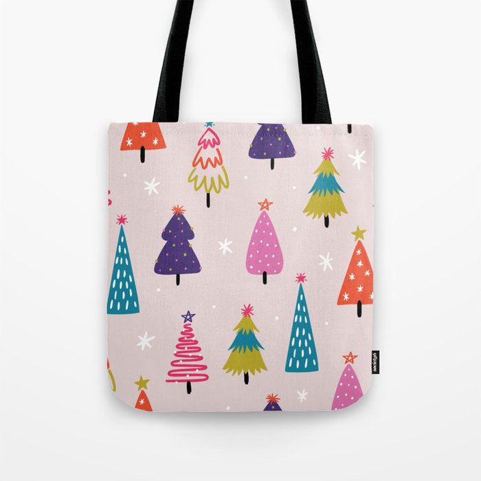 Colorful Pink Christmas Pine Trees Tote Bag
