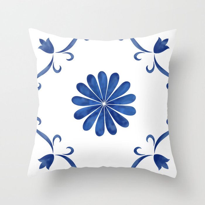 Blue Tile Throw Pillow
