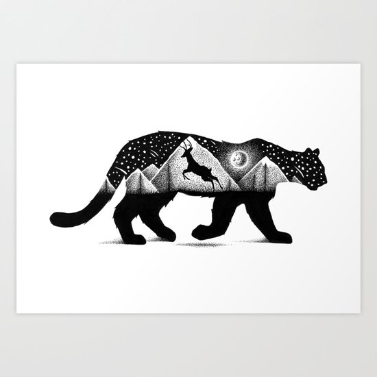 THE MOUNTAIN LION AND THE DEER Art Print