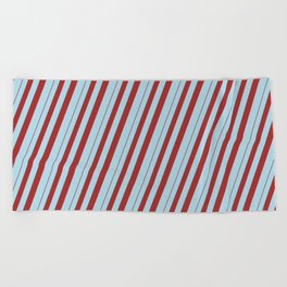 [ Thumbnail: Brown and Light Blue Colored Striped/Lined Pattern Beach Towel ]