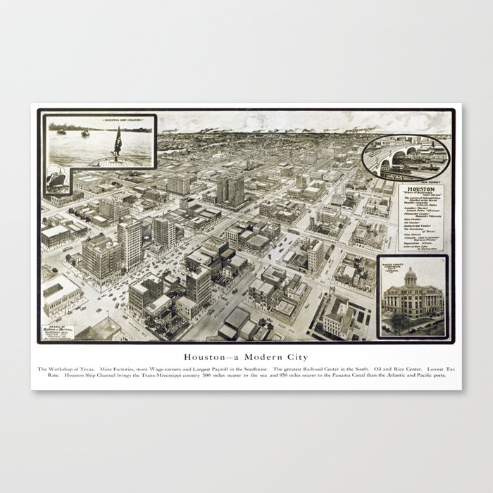 Houston-Texas-United States-1912 vintage pictorial map Canvas Print
