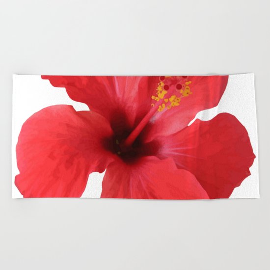 Scarlet Hibiscus Tropical Flower Vector Beach Towel