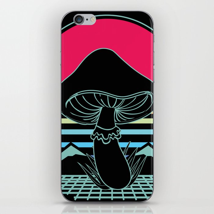 Retro 80s Mushroom Hunter Fine Art: Fungi Expedition Wall Decor iPhone Skin