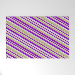 [ Thumbnail: Light Grey, Dark Khaki, and Dark Violet Colored Striped/Lined Pattern Welcome Mat ]