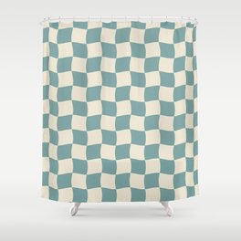 Blue Check Wave Shower Curtain