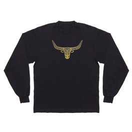 Floral Longhorn – Gold Metallic Silhouette Long Sleeve T-shirt