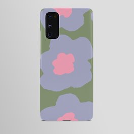 Large Pop-Art Retro Flowers in Very Peri Lavender on Green Background  Android Case