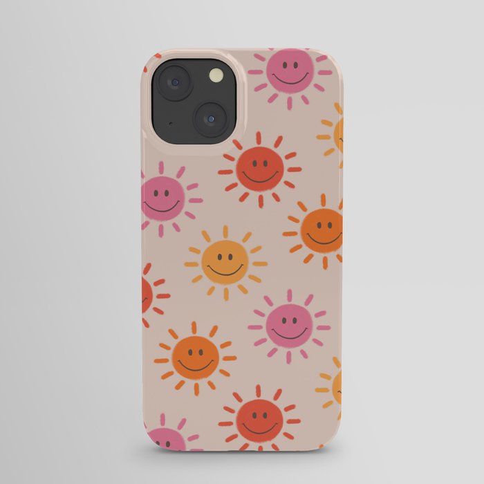 Happy Sun Pattern, Cute Sunshine, Blush, Pink, Colorful iPhone Case